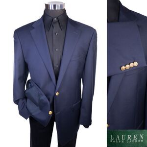 Lauren Ralph Lauren Blazer Sport Jacket Mens 43R Blue Navy Wool Gold Buttons